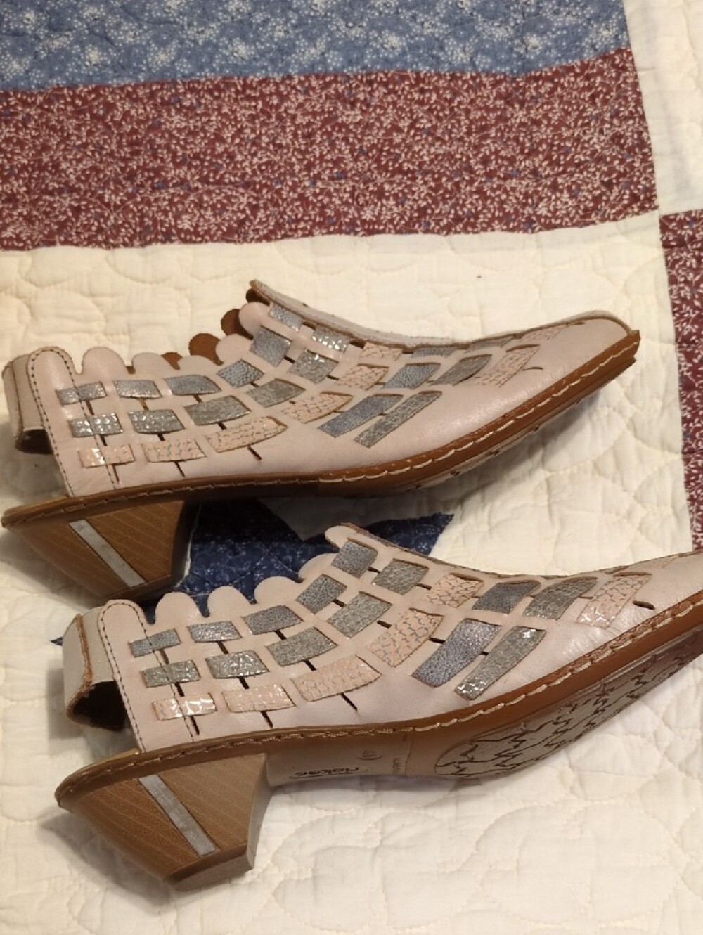Rieker Women's Blush and Taupe Woven Slingback Clogs - Picture 5 of 8